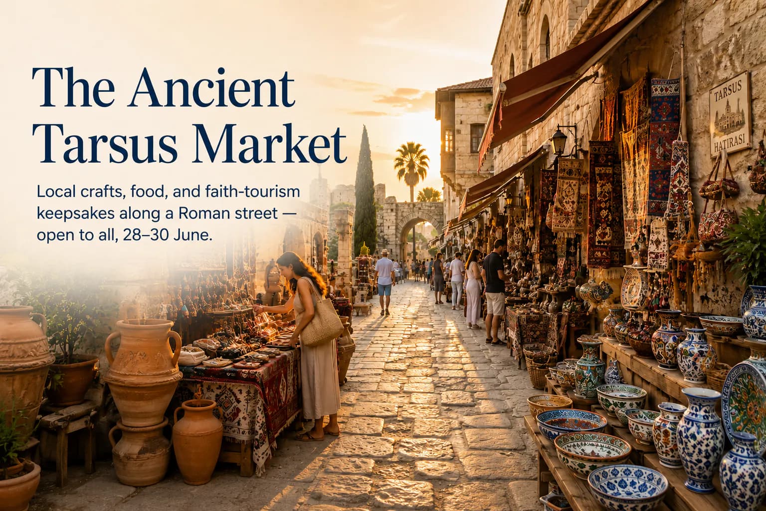 The Ancient Tarsus Market — local crafts, food, and faith-tourism keepsakes along a Roman street, open to all, 28–30 June.