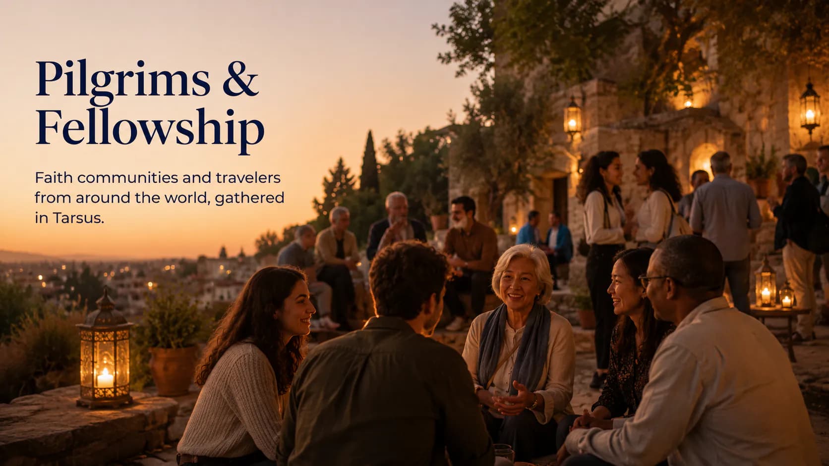 Pilgrims & Fellowship — faith communities and travelers from around the world, gathered in Tarsus.